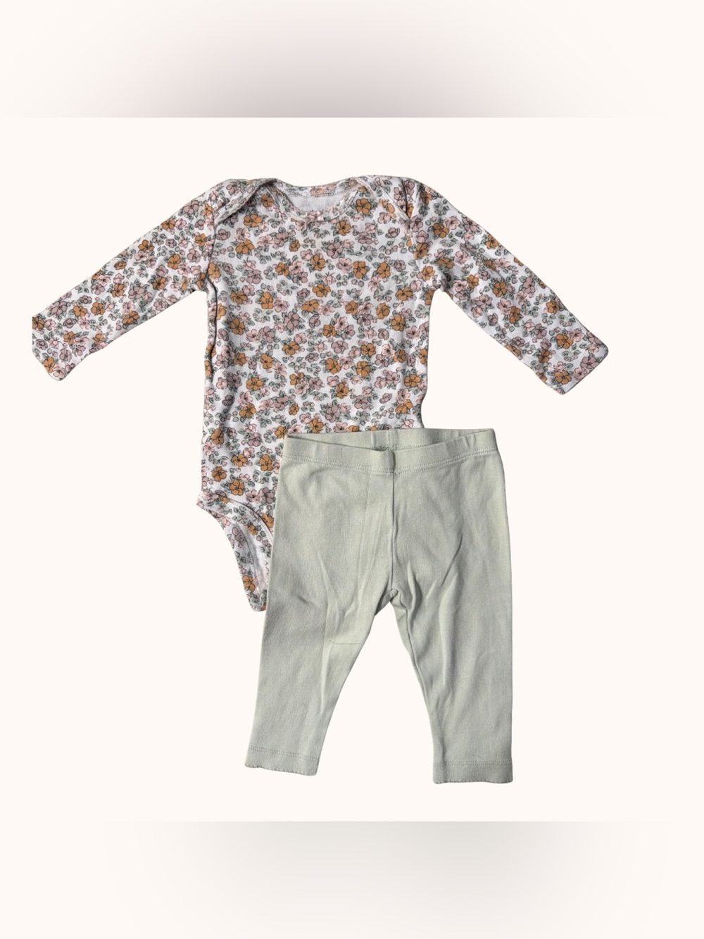 Carter's White Floral Long-Sleeve Bodysuit with Light Green Leggings